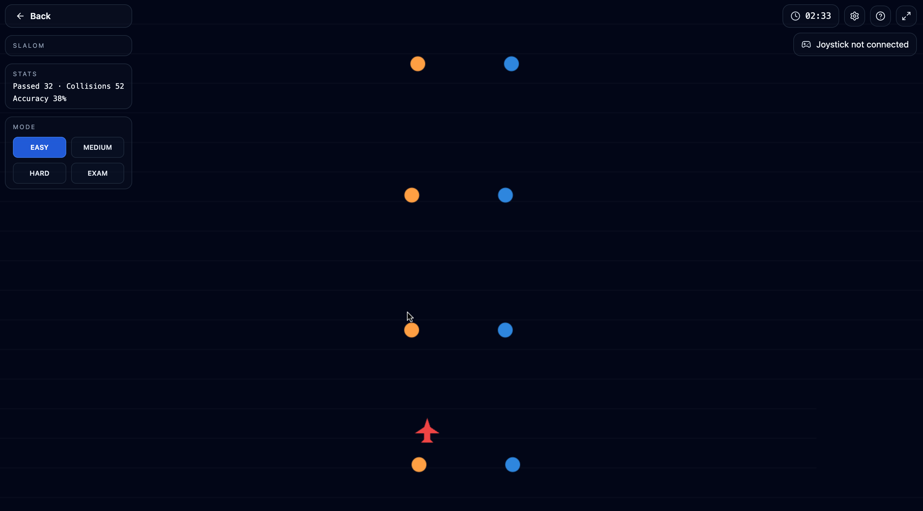 Slalom: a collision moment — the plane turns red