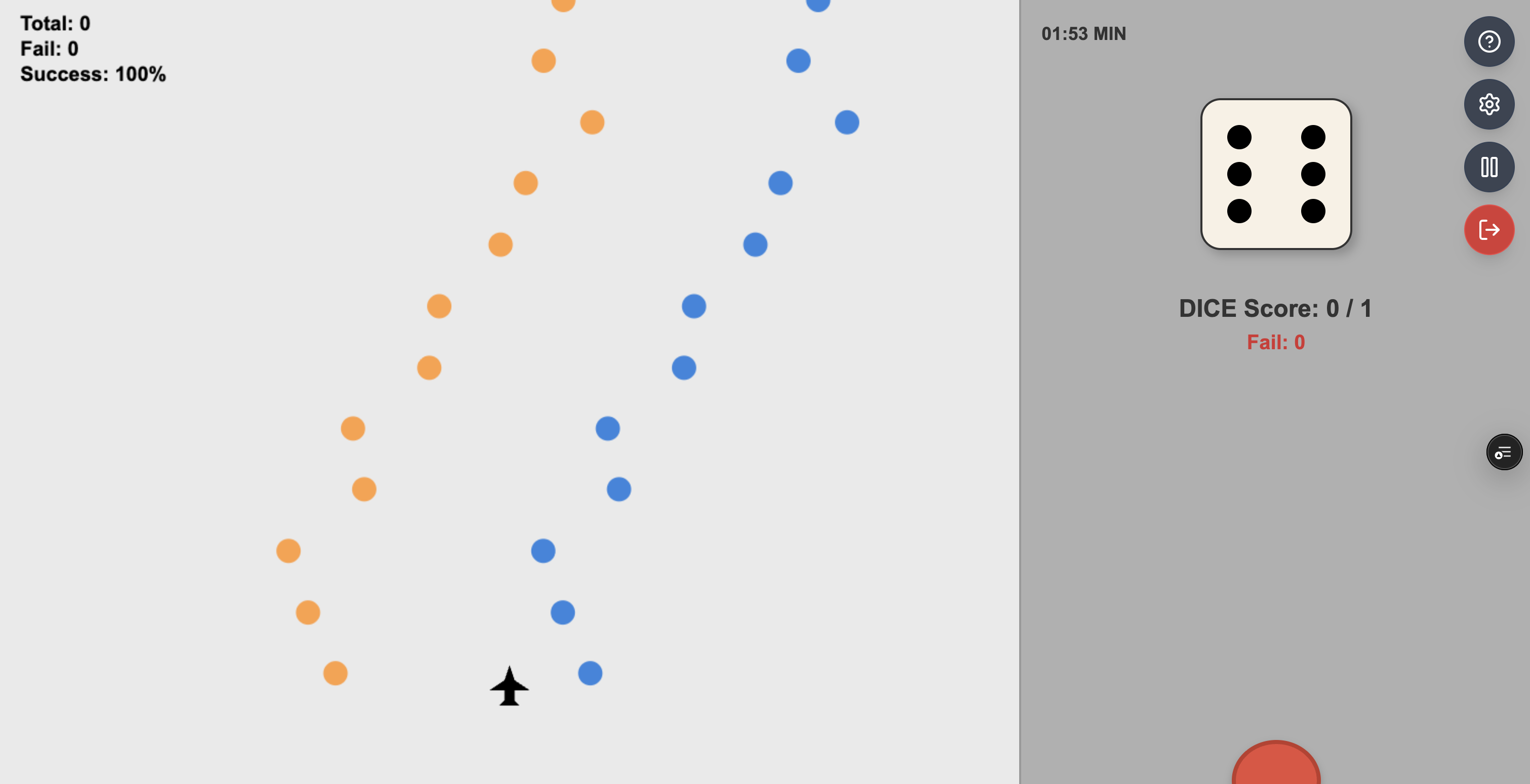 Capacity Test: the plane flying through gates on the left, the DICE task on the right