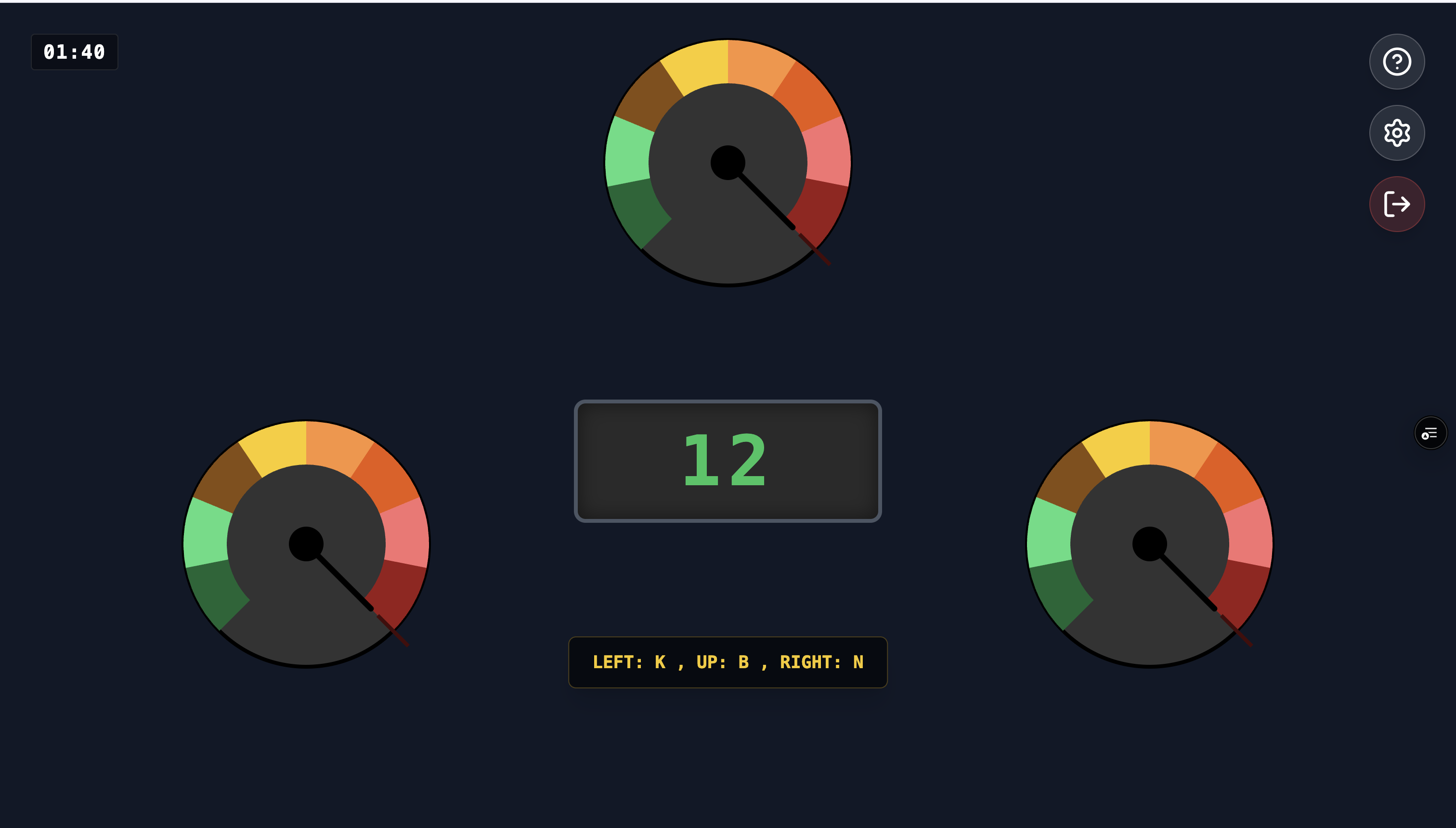 IPP gameplay: the operand in the centre with the LEFT/UP/RIGHT key hint below
